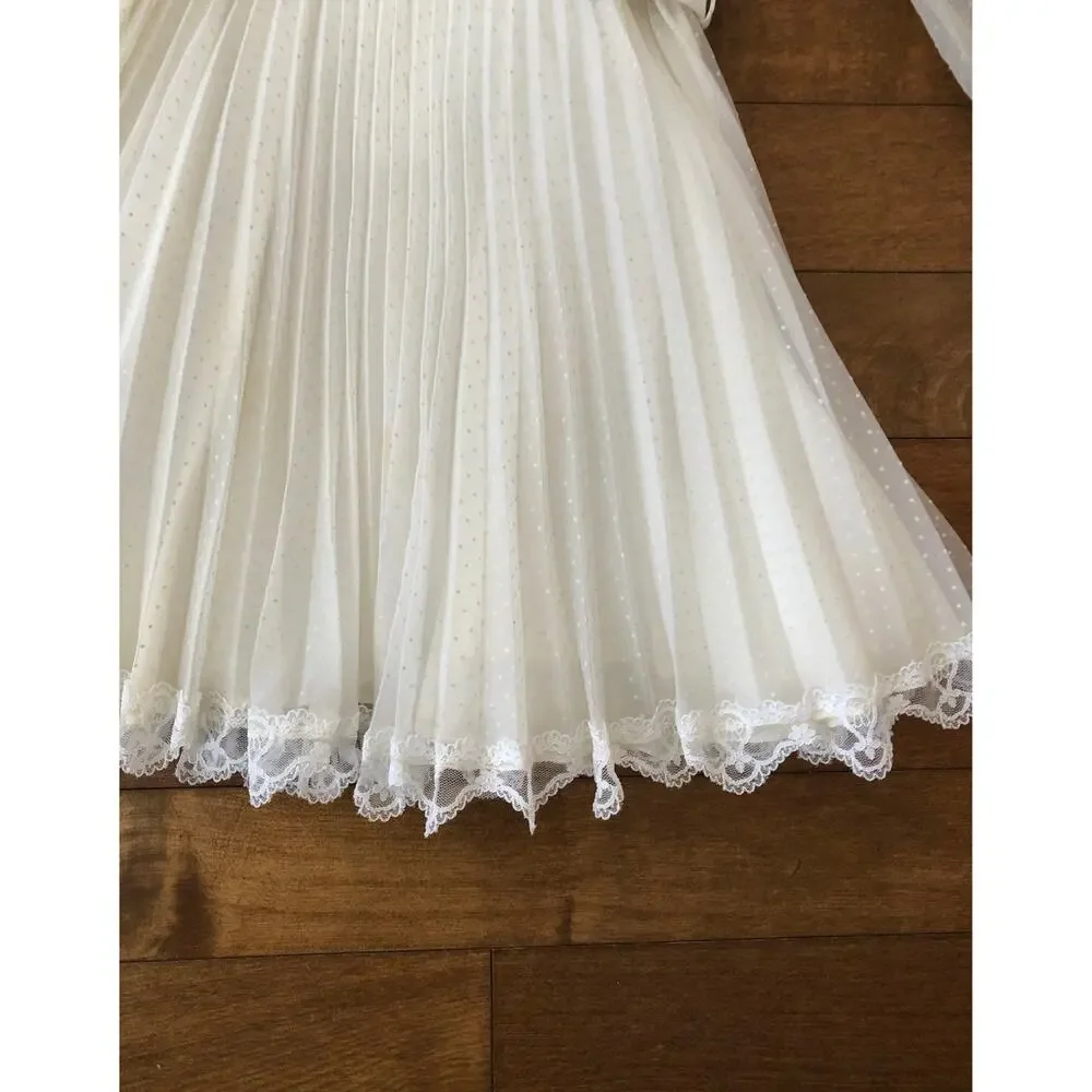 1978 Dorissa of Miami Swiss Dot Lace Pleated Ivory Dress age 6